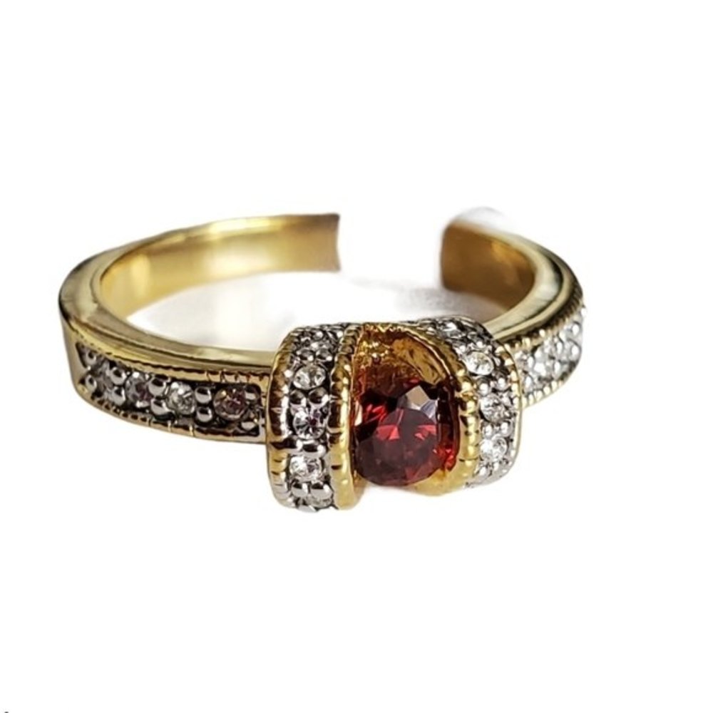 Gold plated red stone ring sizes 5 8 Delicate Paved Cubic Zirconia *